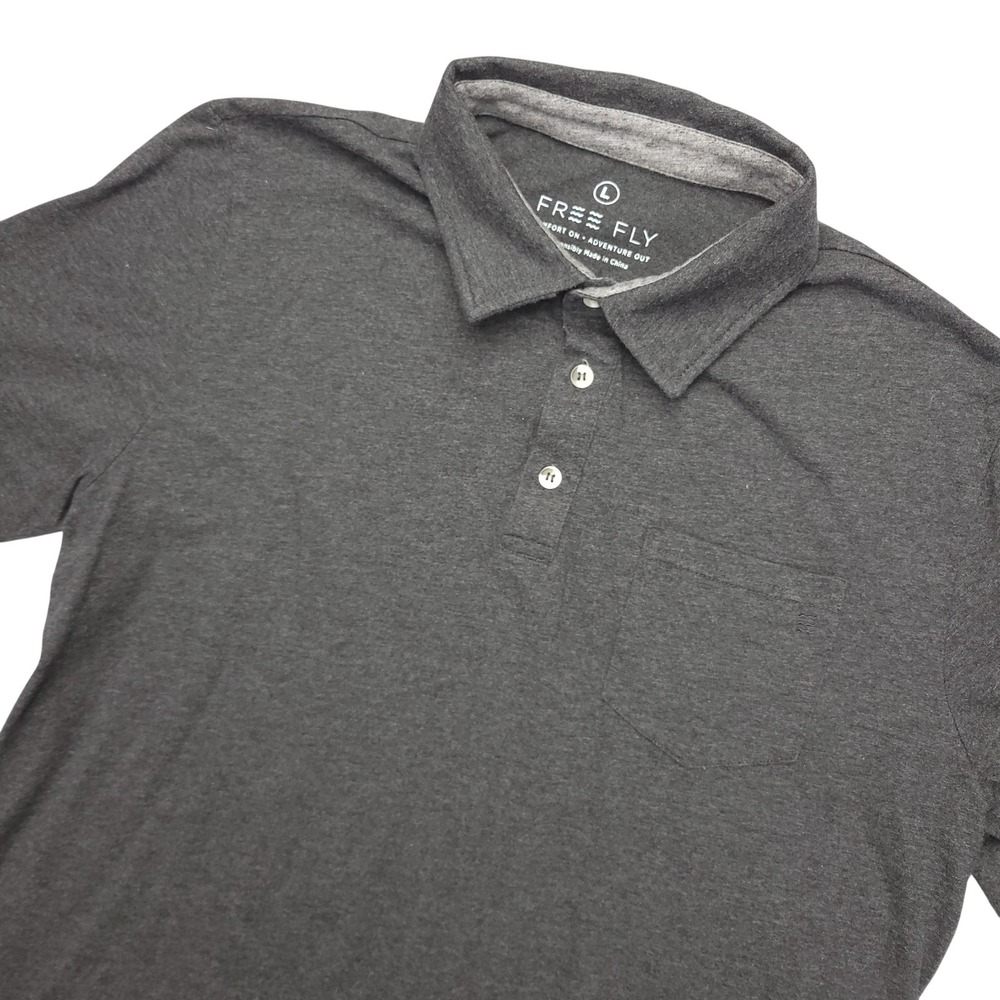 Free Fly Polo Shirt Mens L Gray Solid Bamboo Performance Stretch Casual Top
